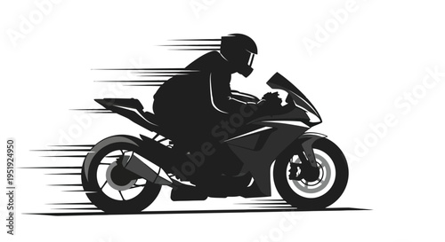 A sleek black silhouette of a motorcyclist leaning into a turn conveying speed and dynamic motion high quality professional