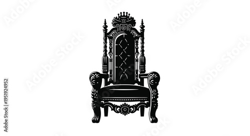A detailed black silhouette depicts an ornate high backed throne chair with elaborate carvings and regal design high quality professional