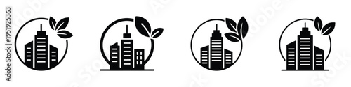 Earth Day Green City Vector Illustration – April 22 Eco Friendly Urban Building Icon with Leaves, Sustainable Architecture, Clean Energy and Environmental Awareness Concept