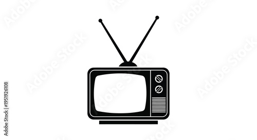 A minimalist black and white illustration depicts a vintage television set with rabbit ear antennas high quality professional detailed modern elegant