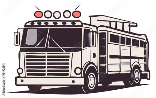 Vintage Firetruck Illustration Emergency Vehicle Retro Fire Engine isolated