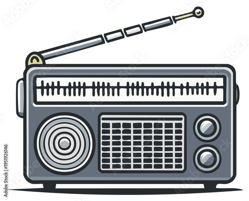 Vintage Radio Receiver with Antenna for Audio Broadcasts and Listening