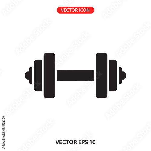Black dumbbell fitness weight icon.
