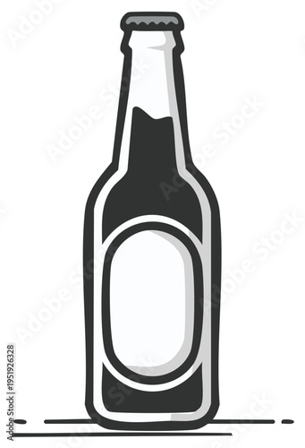 Classic glass bottle with dark liquid and blank label for beverages and drinks