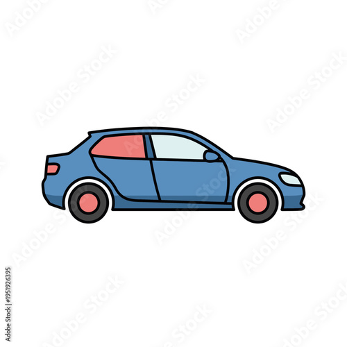 Blue sedan car side view.