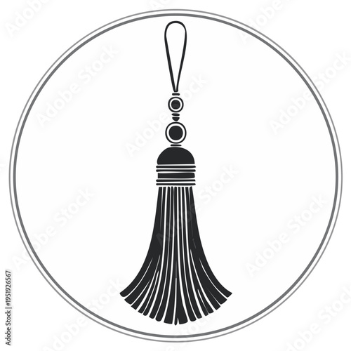 Decorative tassel in a circle emblem.