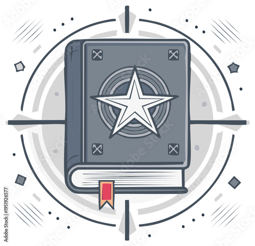 Ancient tome with star emblem and compass design, symbolizing wisdom, mystery, and direction