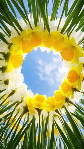 Detail of daffodils seen from below