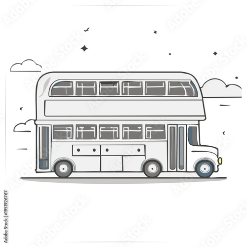 Cartoon Double Decker Bus Illustration: Transportation Design, Vehicle, Outline, Public Transport, Travel