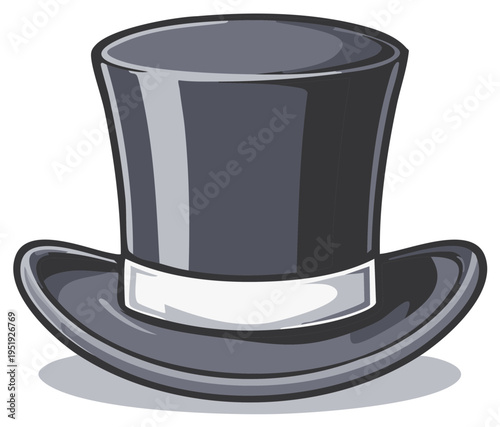 Classic Black Top Hat with White Band, Formal Headwear Accessory