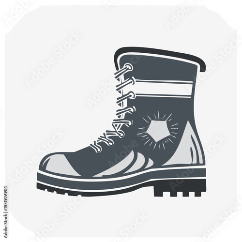 Detailed Vector Illustration of a High-Top Work Boot, Laced and Reinforced