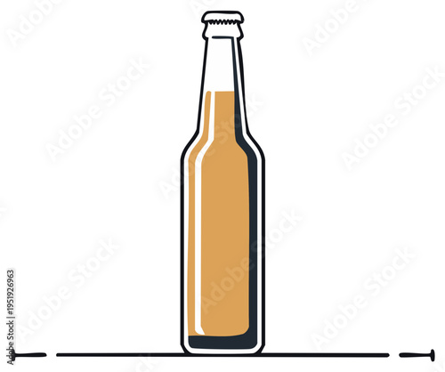 Illustration of a beer bottle with a full amber drink ready to be consumed. Vector.