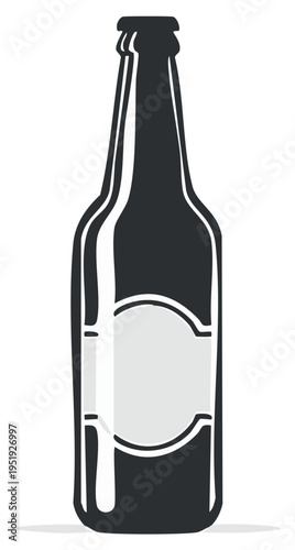 Single isolated dark beer bottle illustration with blank label for mockup design