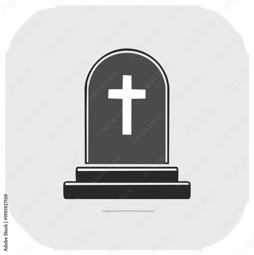 Fototapeta premium Gravestone with Christian cross illustration, memorial symbol.