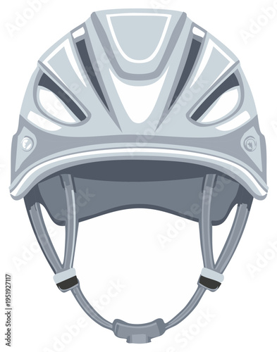 Illustration of a gray bicycle helmet with a chin strap for safety