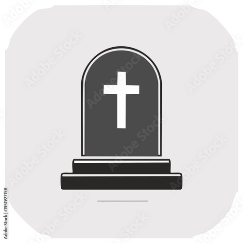 Gravestone with Christian cross illustration, memorial symbol.