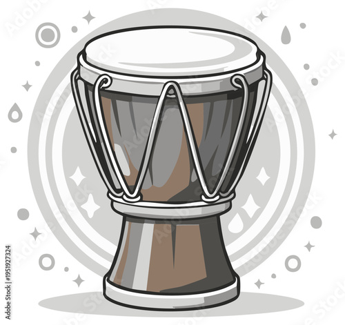 Cartoon Illustration of a Detailed Drum with Decorative Elements