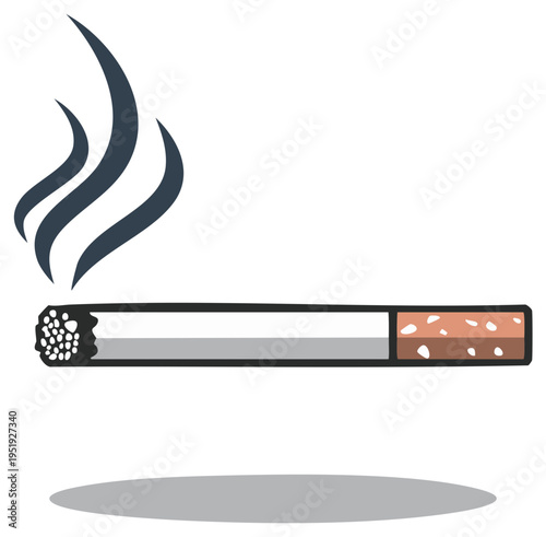 Burning Cigarette Illustration with Smoke Exhaling Nicotine Addiction Tobacco