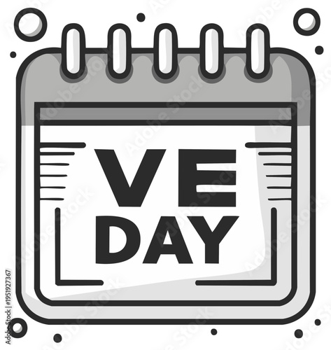 Calendar Icon Reminder of Victory Europe Day Historical Event in Grayscale