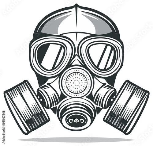 Vintage Industrial Gas Mask with Double Filters and Stylized Design