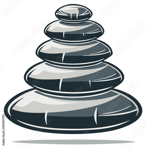 Stone stack vector illustration featuring balancing zen rocks, harmony meditation concept, relaxation, and well-being
