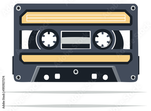 Retro audio cassette tape with yellow accents, a symbol of vintage music.