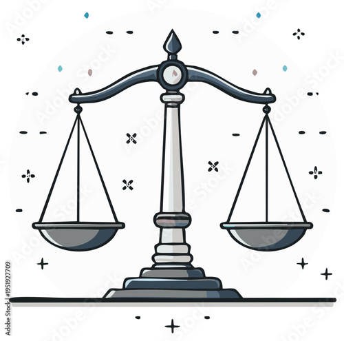 Illustration of balance scales, justice symbol, law and order