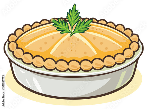 Delicious golden baked pie with flaky crust and fresh parsley garnish