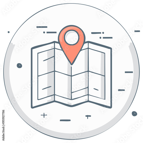 Map with location marker icon in a circle