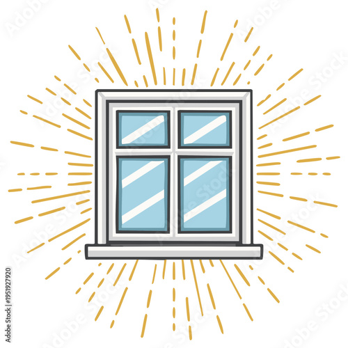 Modern Window with Sunburst Rays Illustration
