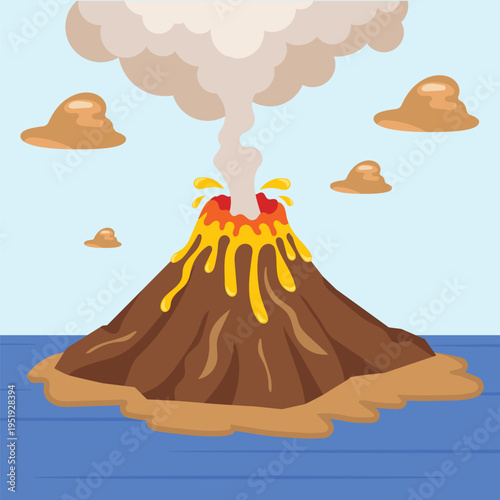 Erupting Volcano Mountain Illustration