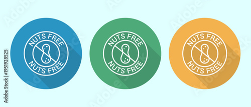 Minimalist nuts free line icons for healthy food packaging in various colors set