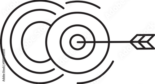 A black and white drawing of a target with an arrow in the center