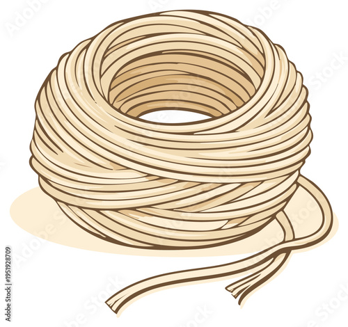 Ball of String: Close-up of a spooled rope, cord, thread, or twine used in crafting, packaging, gardening, or as household supplies.