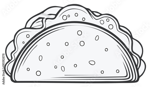 Simple Outline of a Delicious Taco Food Illustration in Black and White