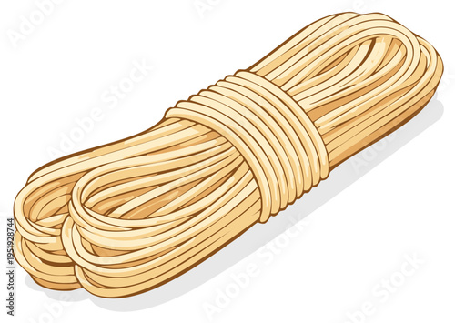 Rolled coil of natural fiber rope tied with itself for storage or transport