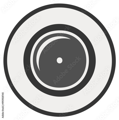 Isolated gray vinyl record disk media icon in a white circle. Classic record player. DJ entertainment and music. Minimalist symbol.