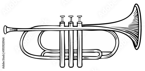 Outline drawing of a brass trumpet with three valves