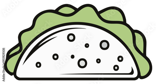 Stylized illustration of a taco with lettuce and filling