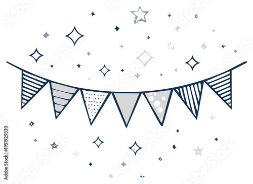 Festive garland of triangular flags with star and sparkle decorations