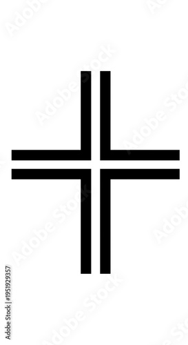 Black cross symbol on white background.