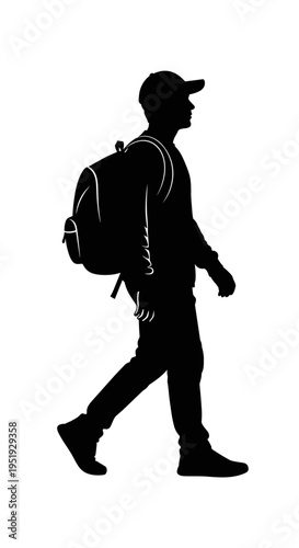 Man walking with backpack on.