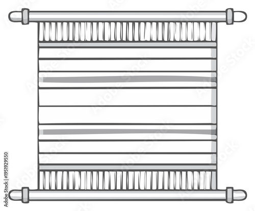 Illustration of a traditional handwoven tapestry hanging from wooden rods