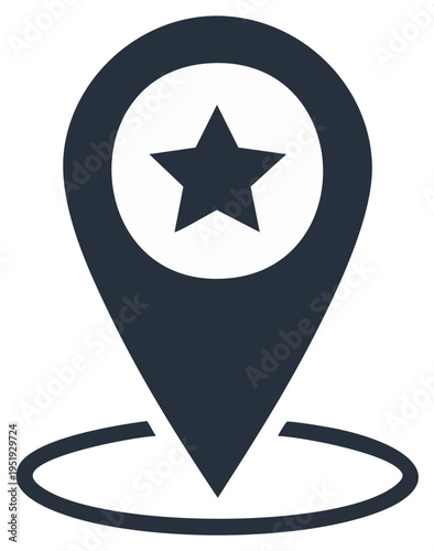 Location pin with star symbol icon for favorite place map marker or important destination