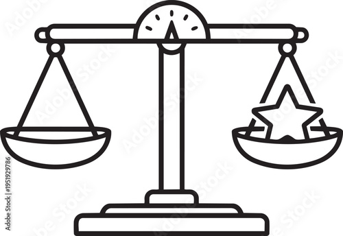 A black and white image of a scales with a star on one side