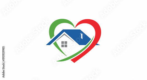 Concept for Real Estate with House Icon Inside Heart Insurance Property Home Investment and Mortgage Family House Graphic for Happy Life Building Purchase and Rent Green and Red Colors