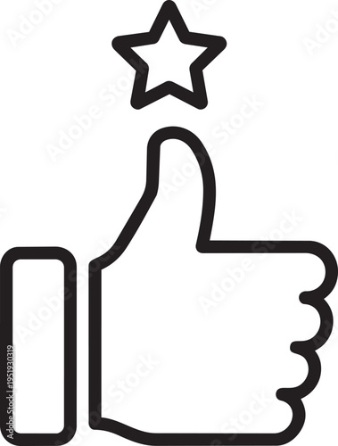A black and white image of a thumbs up with a star