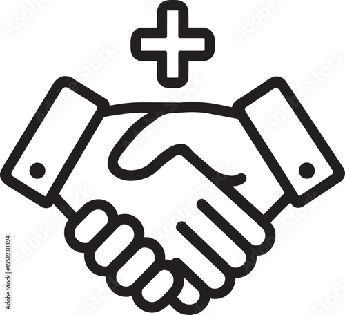 Medical partnership handshake with a plus sign