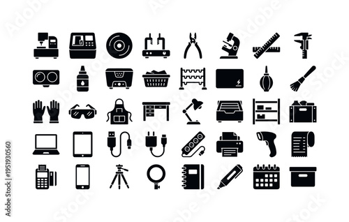 Optician workshop accessories featuring lens cutting machine, lens edging machine, lens polishing wheel, frame heater device,