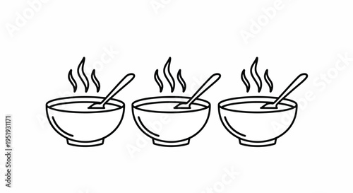 Three Steaming Bowls of Soup with Spoons Offer Warmth and Comfort Food Delicious and Hearty Meal Option for a Cozy Day Representing Culinary Delights and Nourishment From Nutritious Ingredients